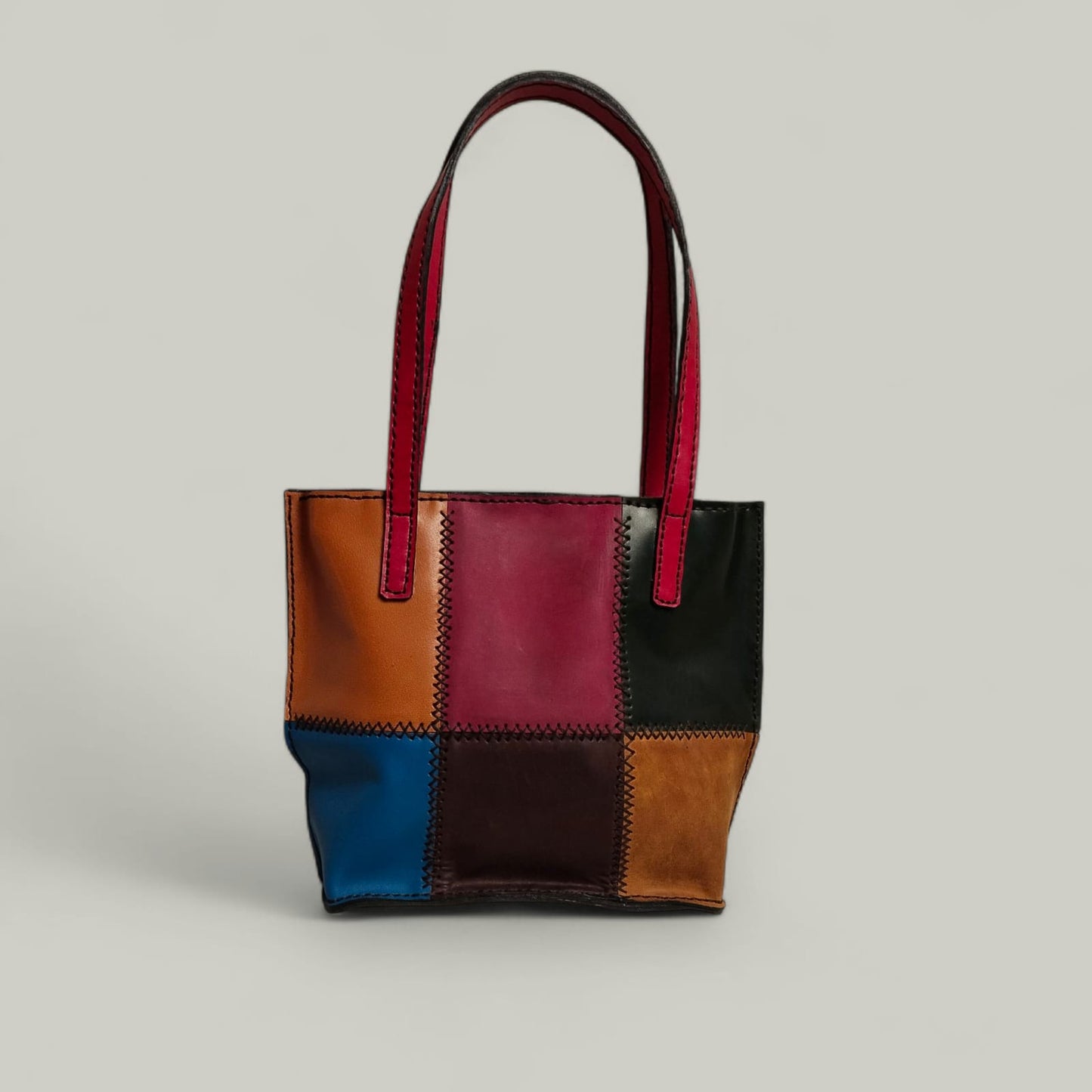 ANKH Hand-Made Genuine Leather Colorful Patchwork Tote Bag