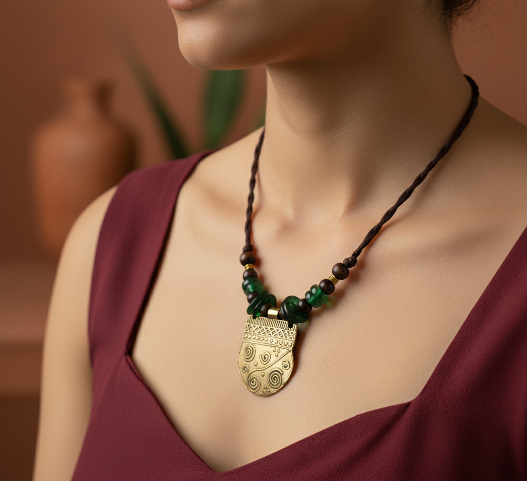 Large Handmade copper necklace with random geometric shapes