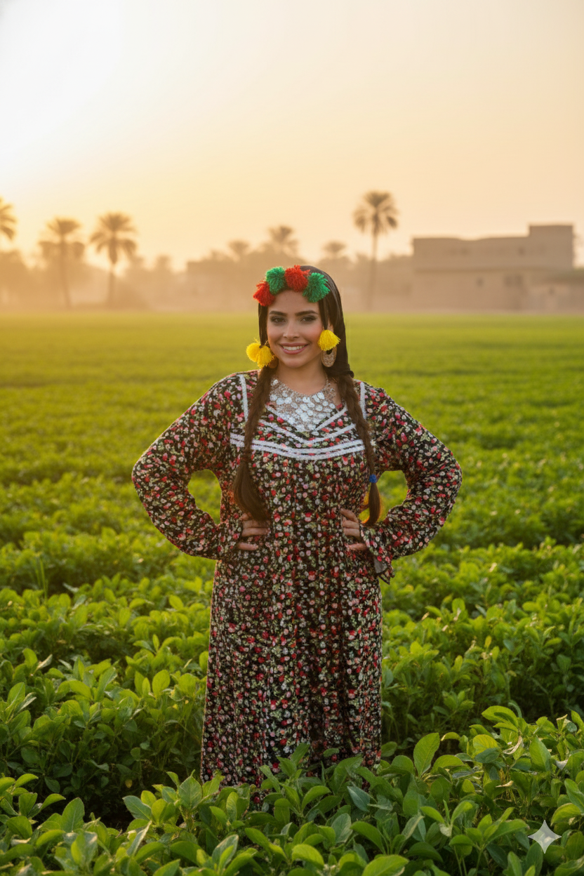 Traditional Fallahi Gallabia (Jellabiya) - Floral - Egyptian Traditional Dress for women by Ankh