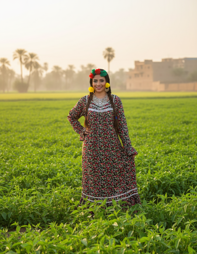 Traditional Fallahi Gallabia (Jellabiya) - Floral - Egyptian Traditional Dress for women by Ankh