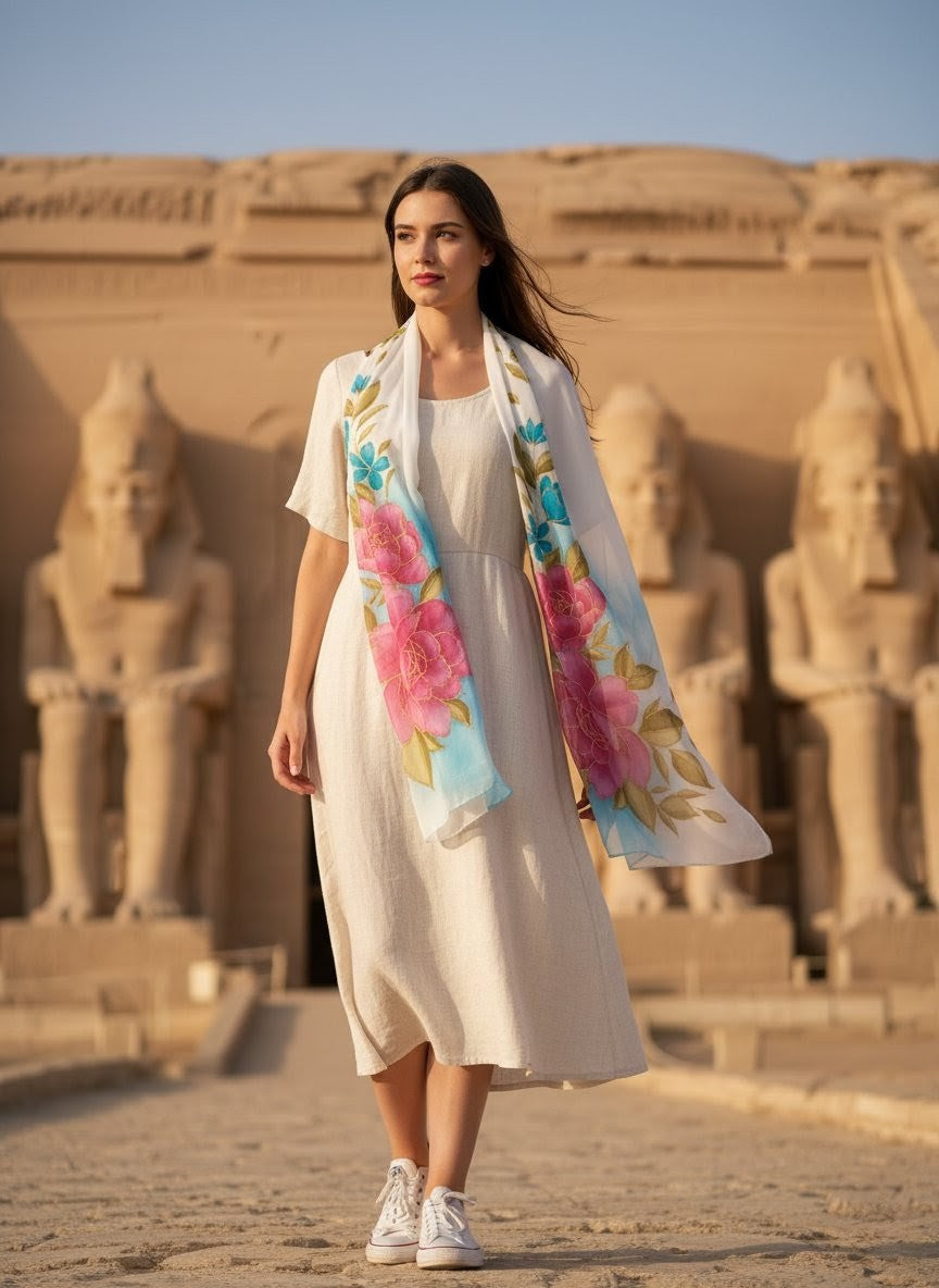 Scarf With Hand Drawing - Ancient Egyptian Designs