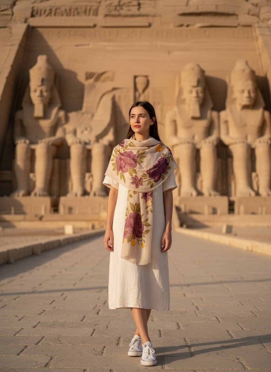 Scarf With Hand Drawing - Ancient Egyptian Designs