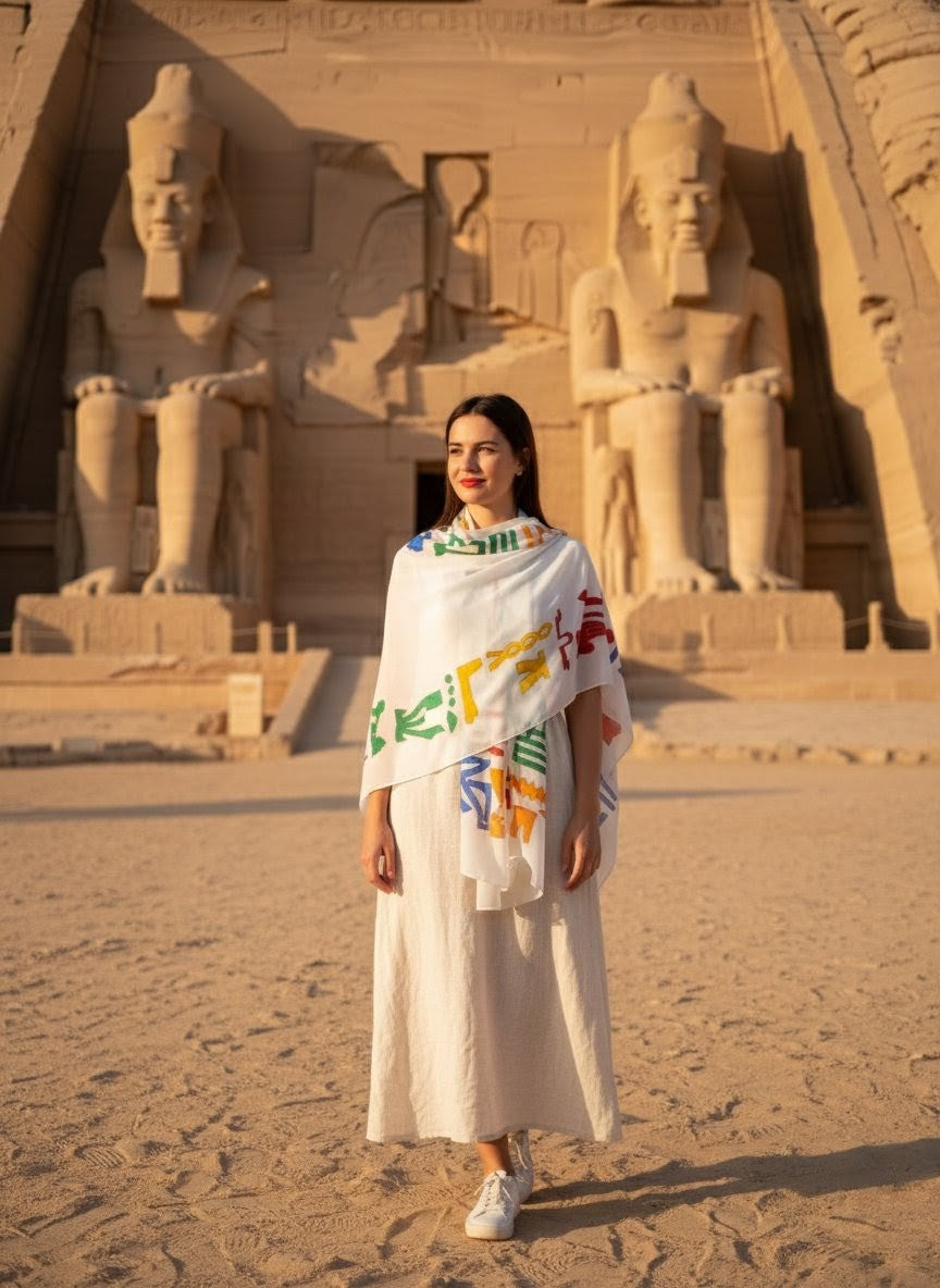 Scarf With Hand Drawing - Ancient Egyptian Designs