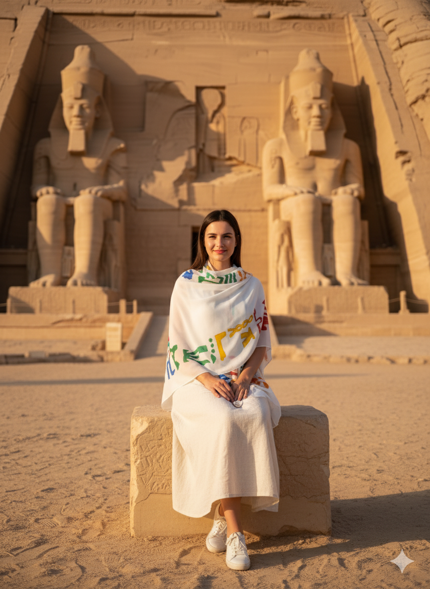 Scarf With Hand Drawing - Ancient Egyptian Designs