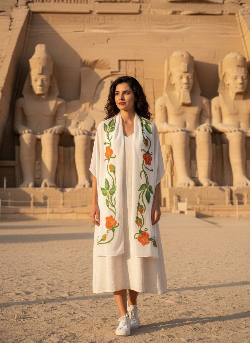 Scarf With Hand Drawing - Ancient Egyptian Designs
