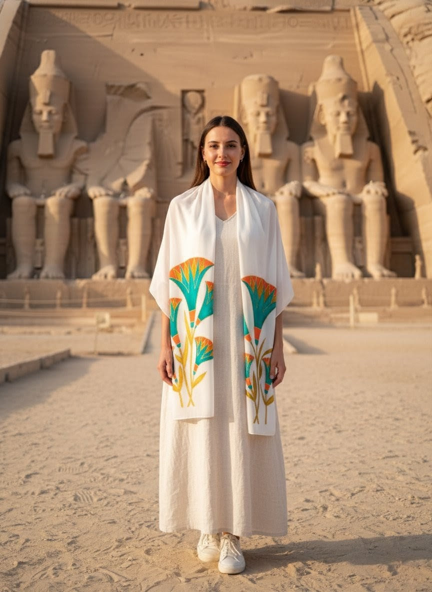 Scarf With Hand Drawing - Ancient Egyptian Designs