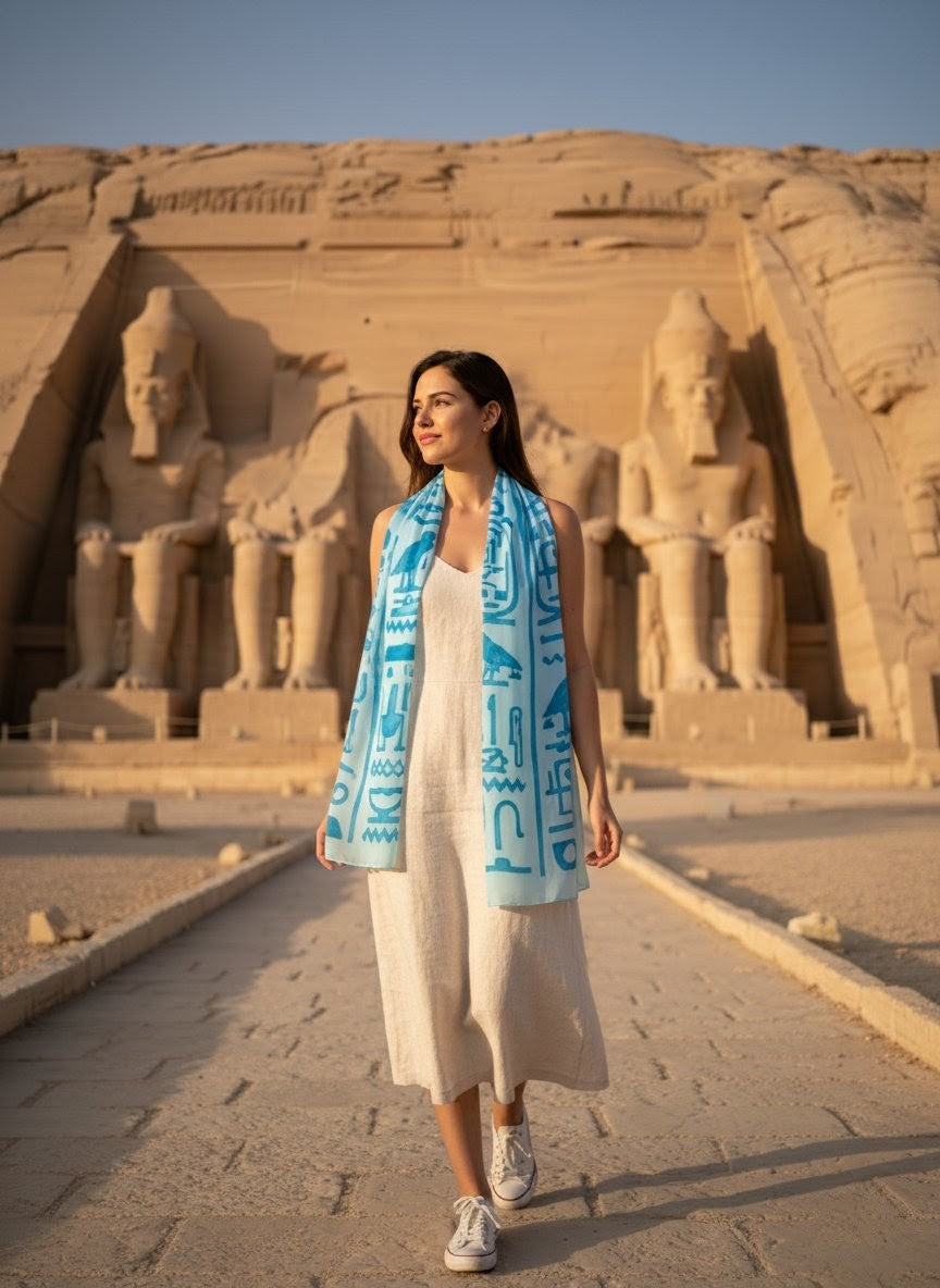 Scarf With Hand Drawing - Ancient Egyptian Designs