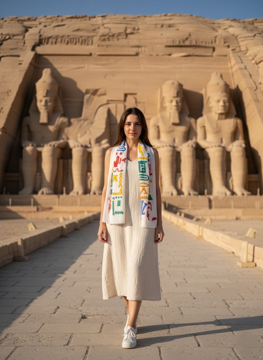 Scarf With Hand Drawing - Ancient Egyptian Designs