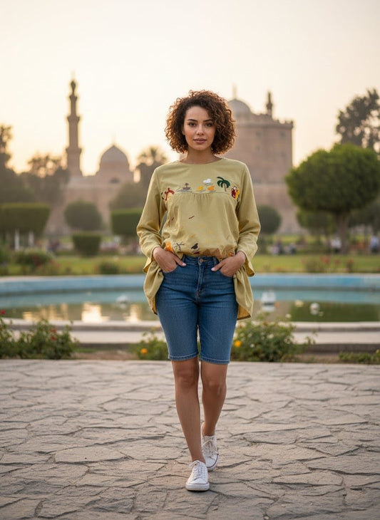 Hand-Made Cotton Blouse - Embroidered - Colorful Egyptian traditional designs M01