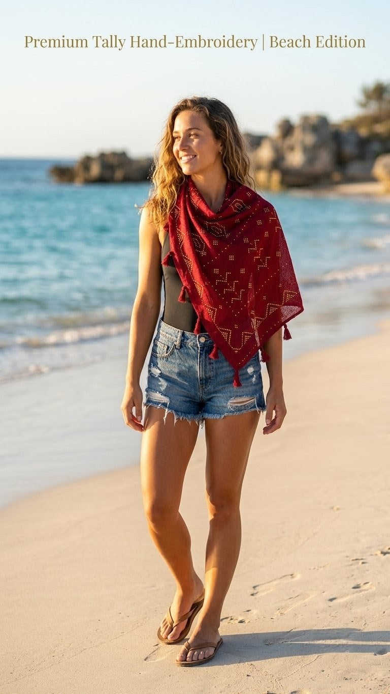 Small Tally Tri-Angel Scarf - Embroidered Egyptian Tally