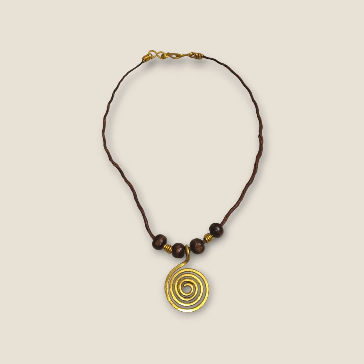 Ancient Egyptian Spiral Symbol Necklace - Handcrafted Brass Pendant on 44cm Leather Cord