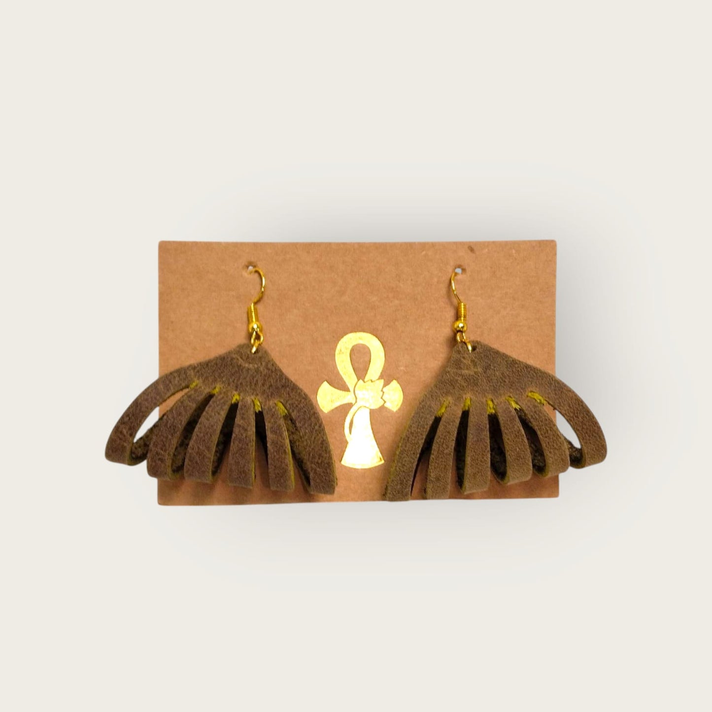 Genuine Leather Fringe Earrings | ANKH Egyptian Royalty Handmade Boho Statement Jewelry
