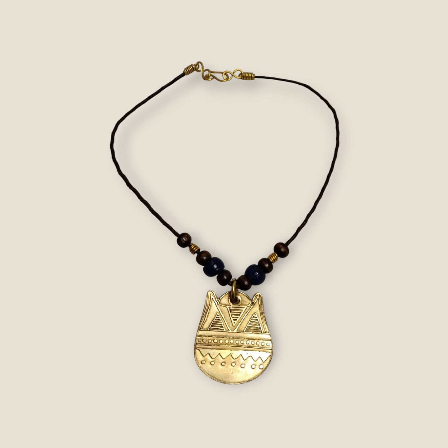 Ancient-Inspired Copper Pendant Necklace with Leather Cord & Gemstone Beads