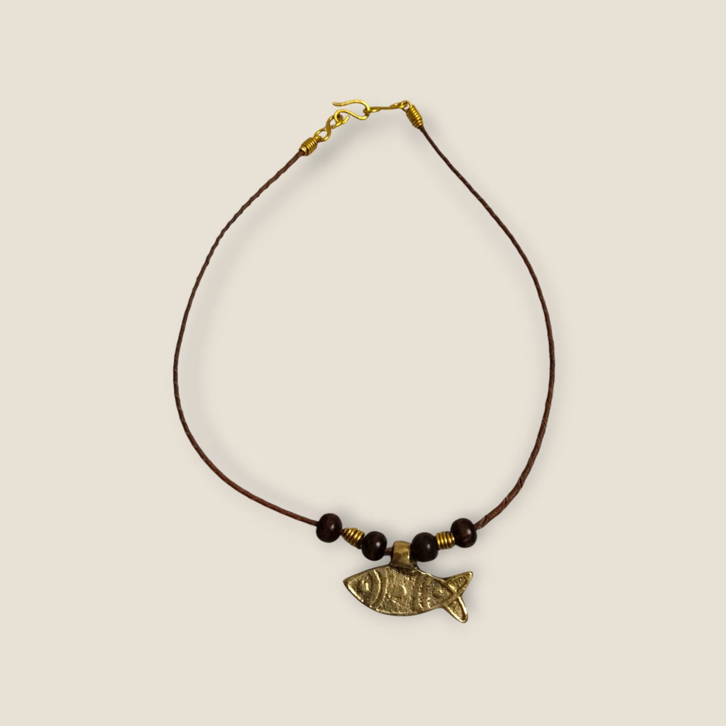 Ancient Egyptian Fish Pendant Necklace - Handcrafted Brass Symbol on 44cm Leather Cord