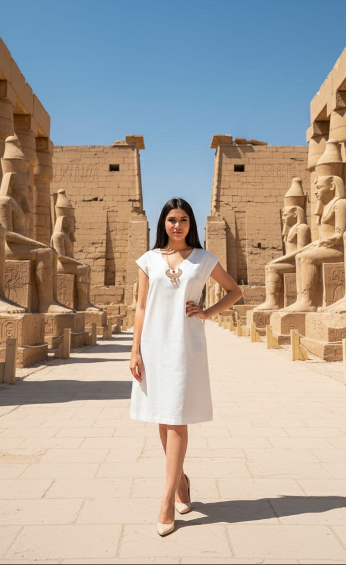 Linen Dress - V-neck - Causal Linen Dress for Women by Ankh