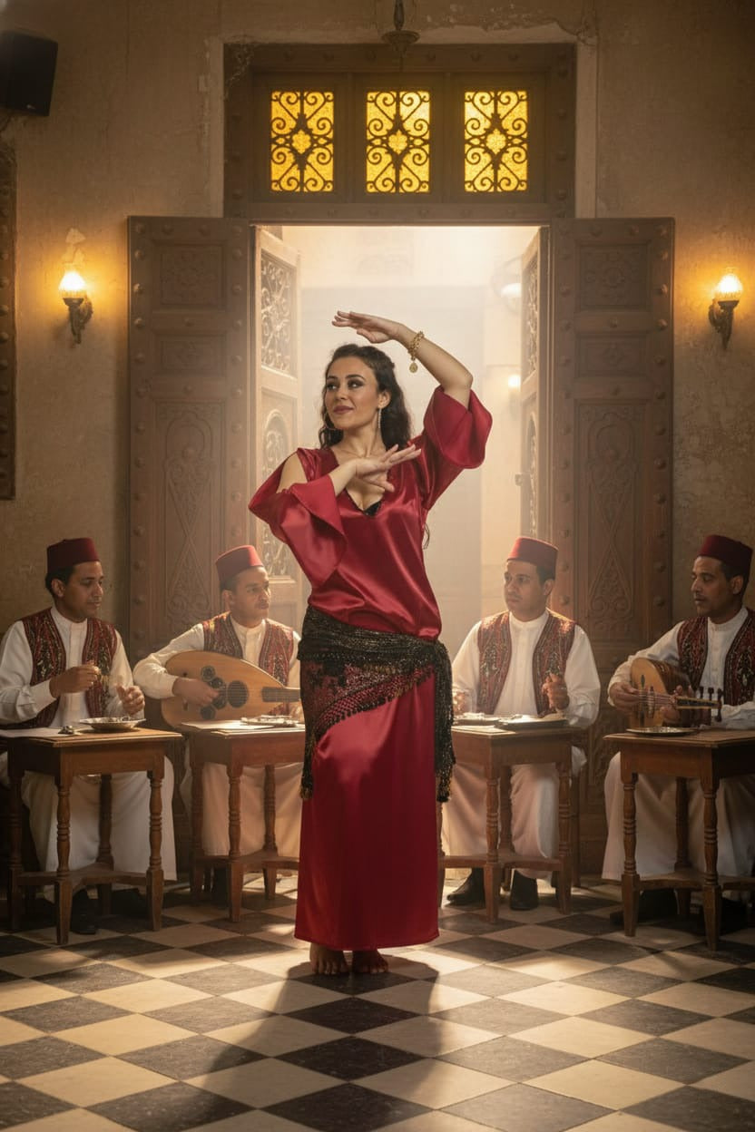 Dalal: Red Belly Dancing Outfit - ANKH Egyptian Dallying Gallabia