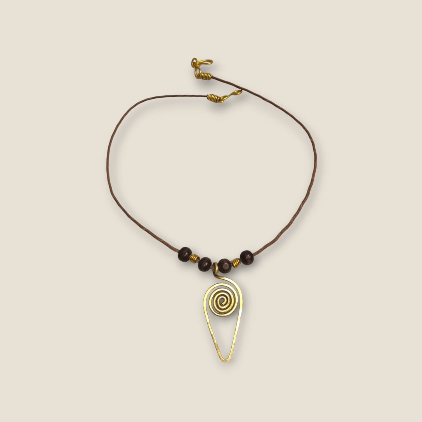 Ancient Egyptian Spiral Symbol Necklace - Handcrafted Brass Pendant on 44cm Leather Cord