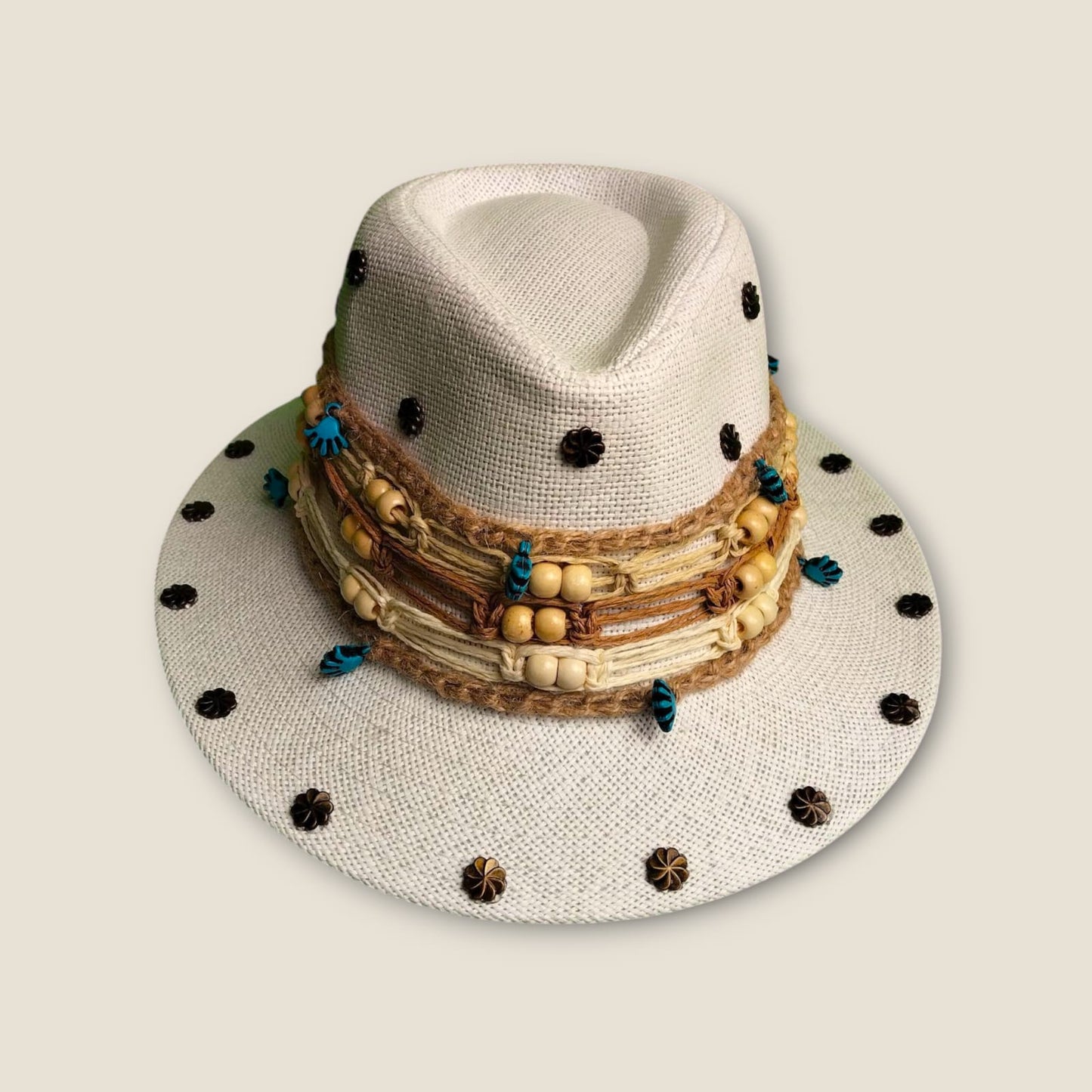 Handcrafted Boho Fedora Hat with Wooden Beads | ANKH Egyptian Royalty Festival Summer Hat