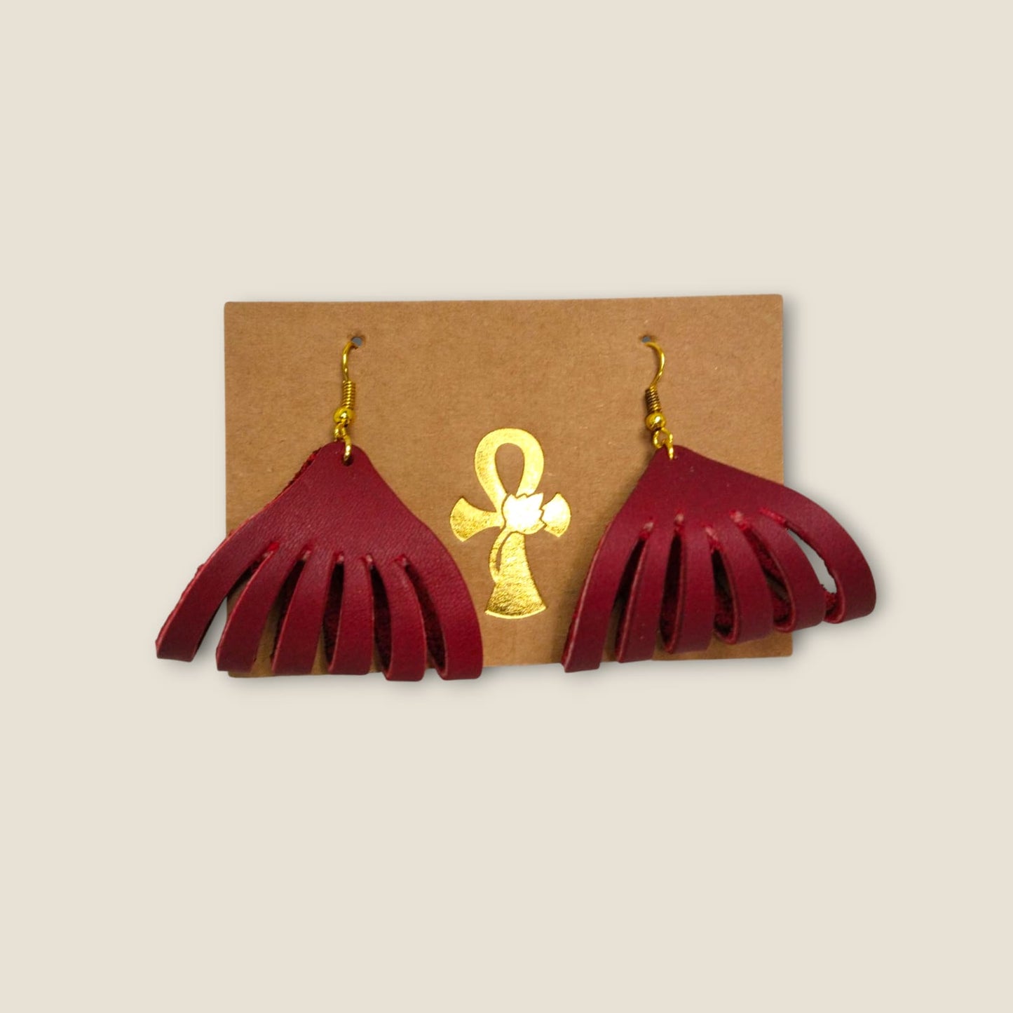 Genuine Leather Fringe Earrings | ANKH Egyptian Royalty Handmade Boho Statement Jewelry