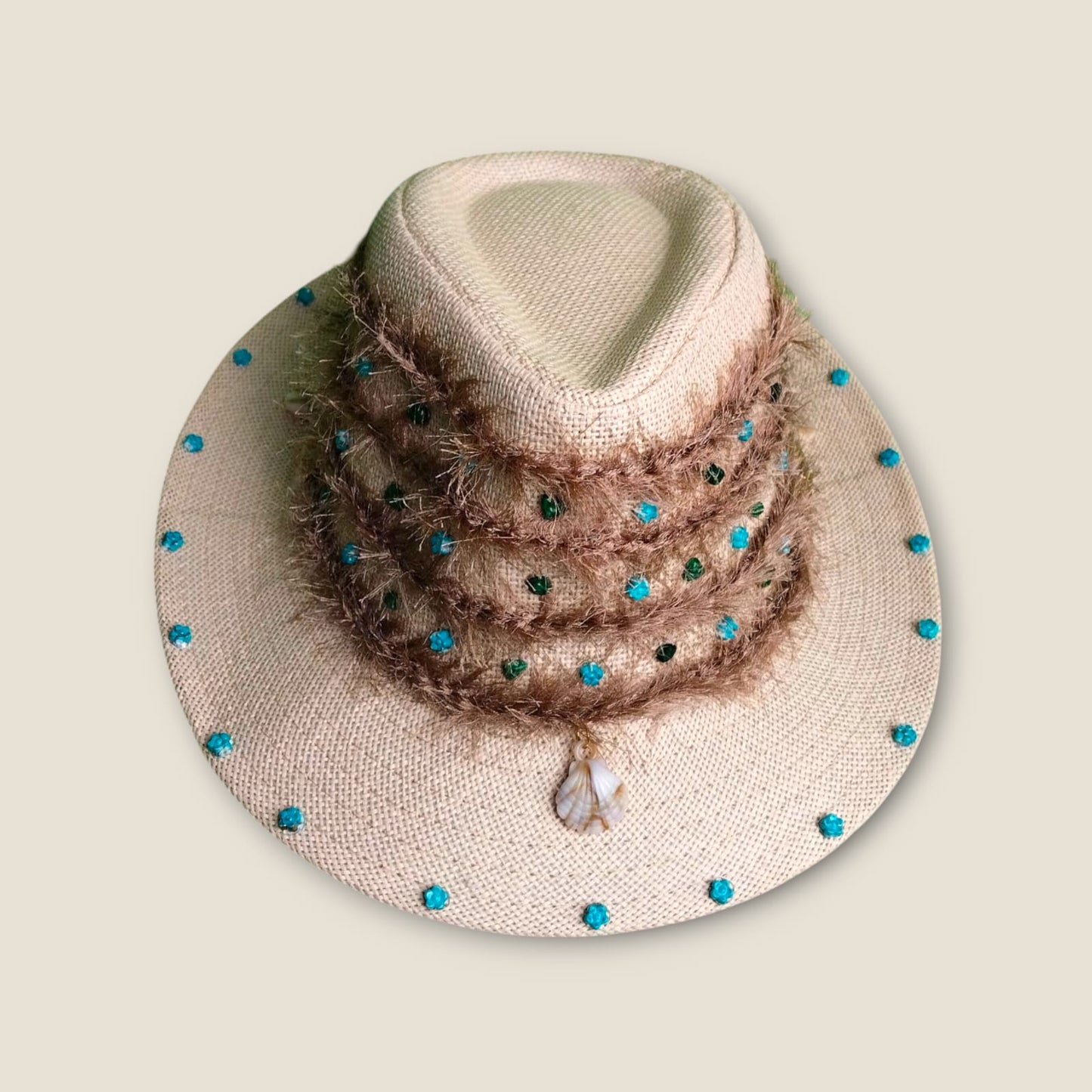 Handcrafted Boho Fedora Hat with Wooden Beads | ANKH Egyptian Royalty Festival Summer Hat