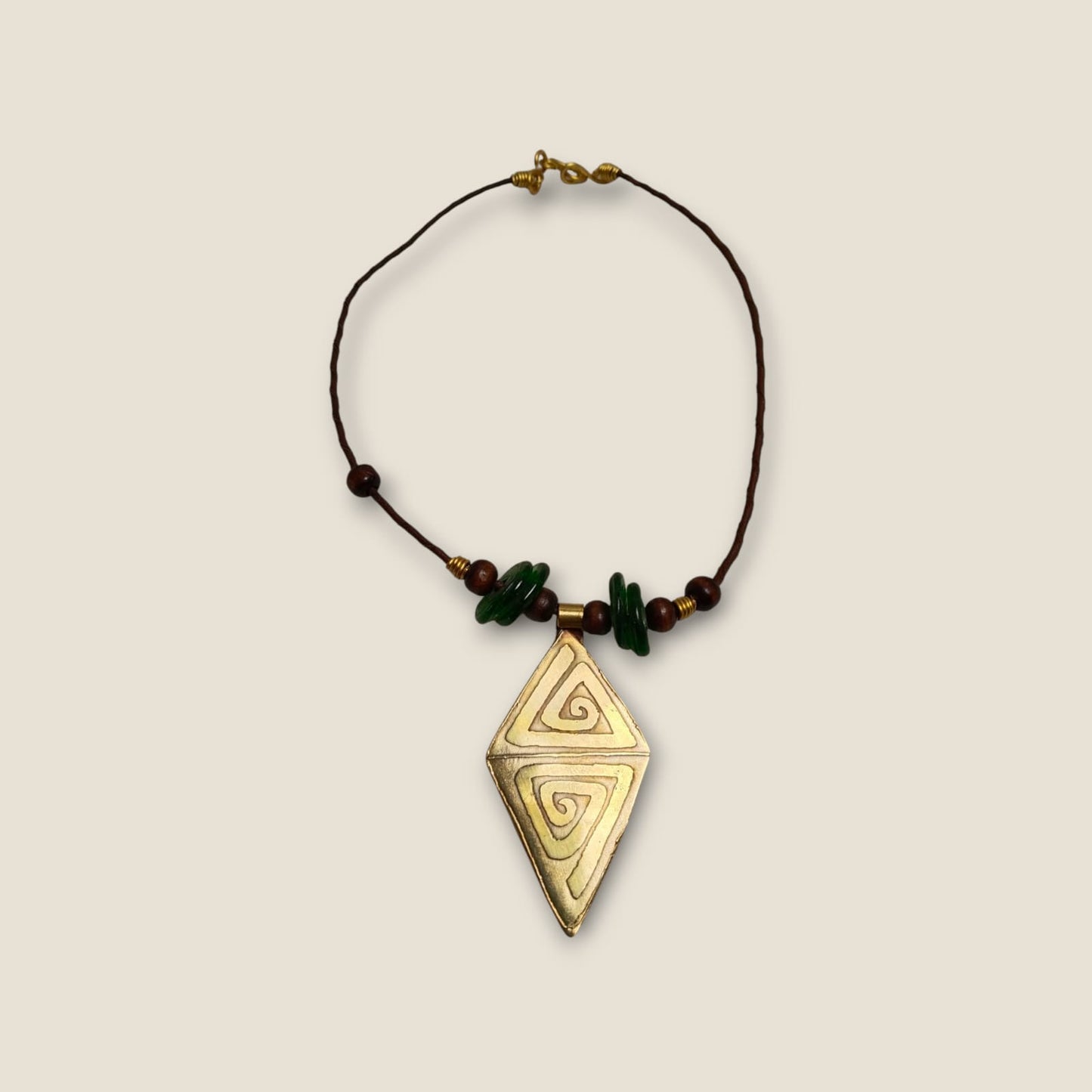 Ancient-Inspired Copper Pendant Necklace with Leather Cord & Gemstone Beads