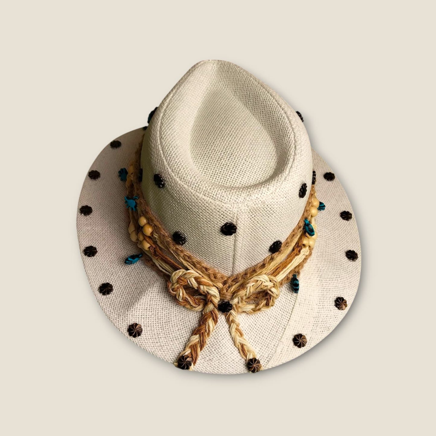 Handcrafted Boho Fedora Hat with Wooden Beads | ANKH Egyptian Royalty Festival Summer Hat