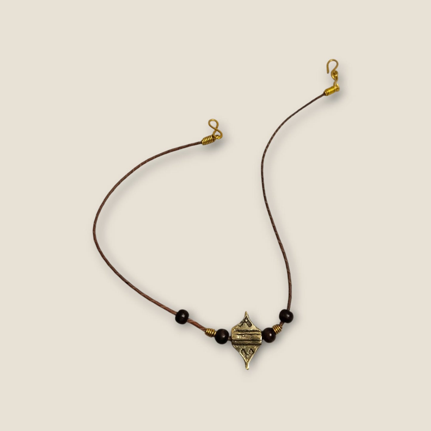 Ancient Egyptian Inspired Brass Pendant Necklace - Handcrafted Geometric Medallion with Brown Cord