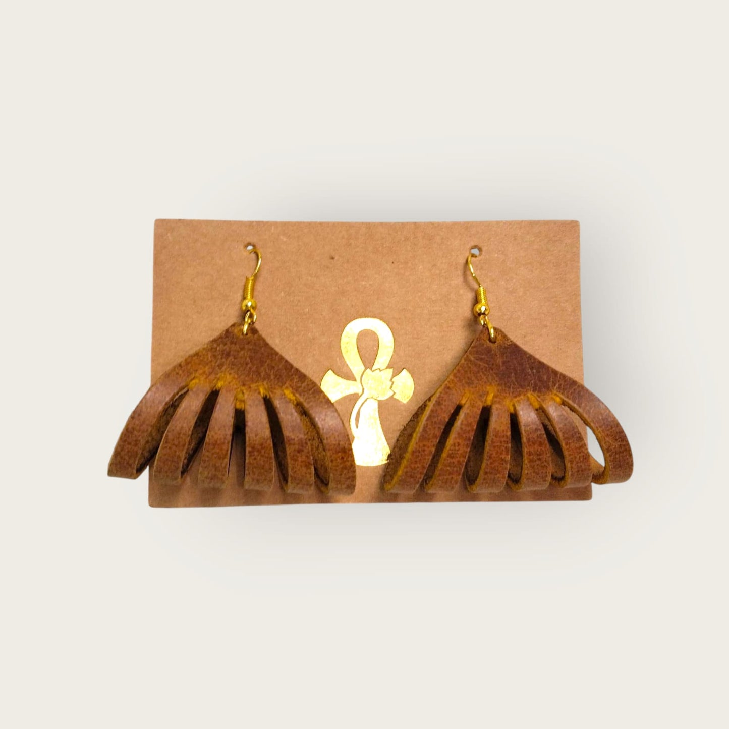Genuine Leather Fringe Earrings | ANKH Egyptian Royalty Handmade Boho Statement Jewelry