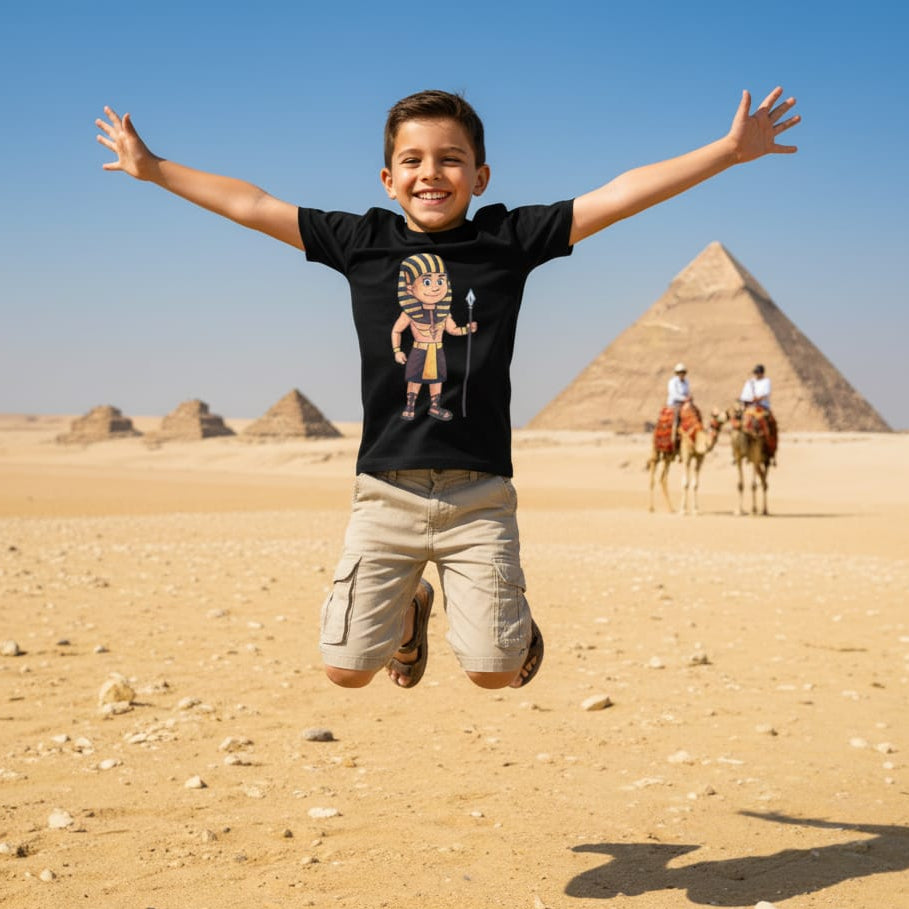 ANKH 100% Cotton T-Shirt for Kids - Egyptian King Ahmose print