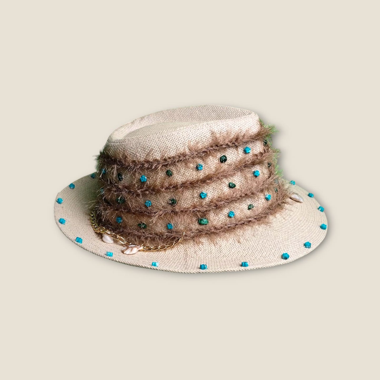 Handcrafted Boho Fedora Hat with Wooden Beads | ANKH Egyptian Royalty Festival Summer Hat