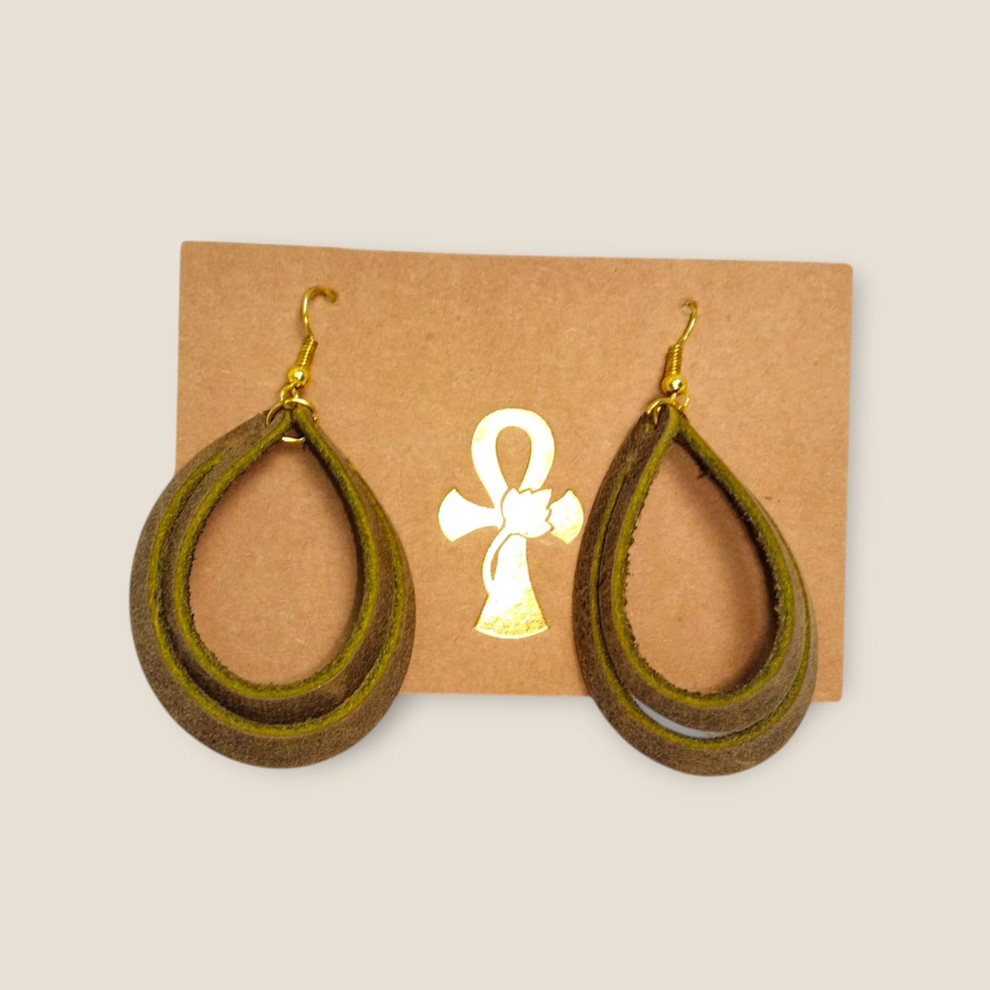Genuine Leather Teardrop Hoop Earrings - ANKH Handmade Statement Jewelry