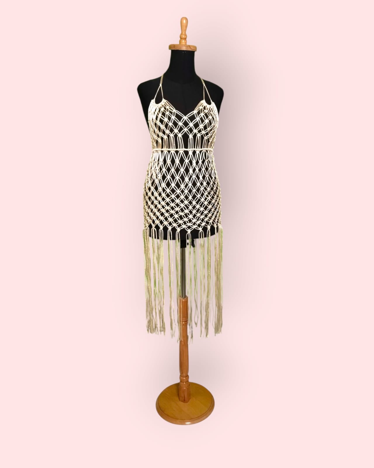 Handcrafted Macramé Dress Cover-Up | Luxury String Satin Silk | Boho Beach Wear by Amany El-Shafie