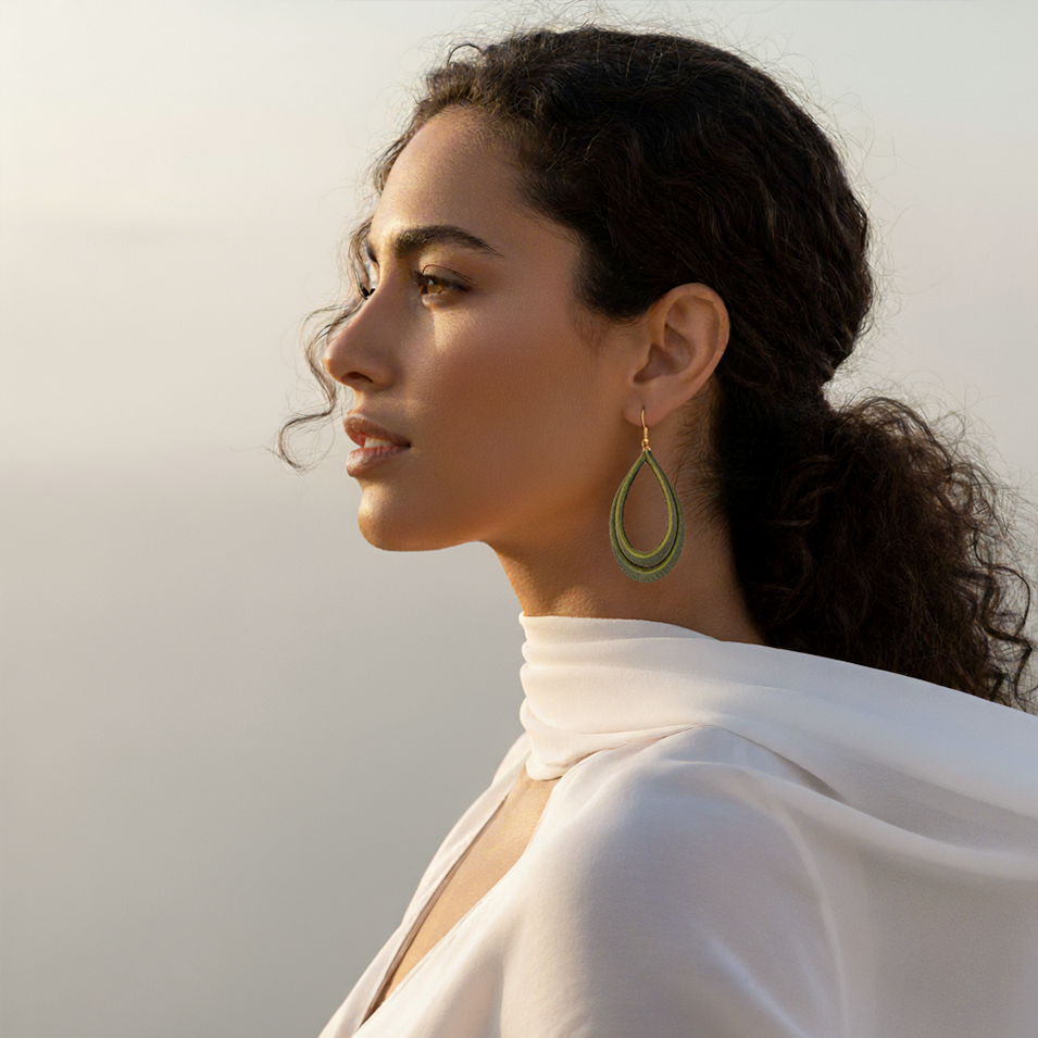 Genuine Leather Teardrop Hoop Earrings - ANKH Handmade Statement Jewelry M03