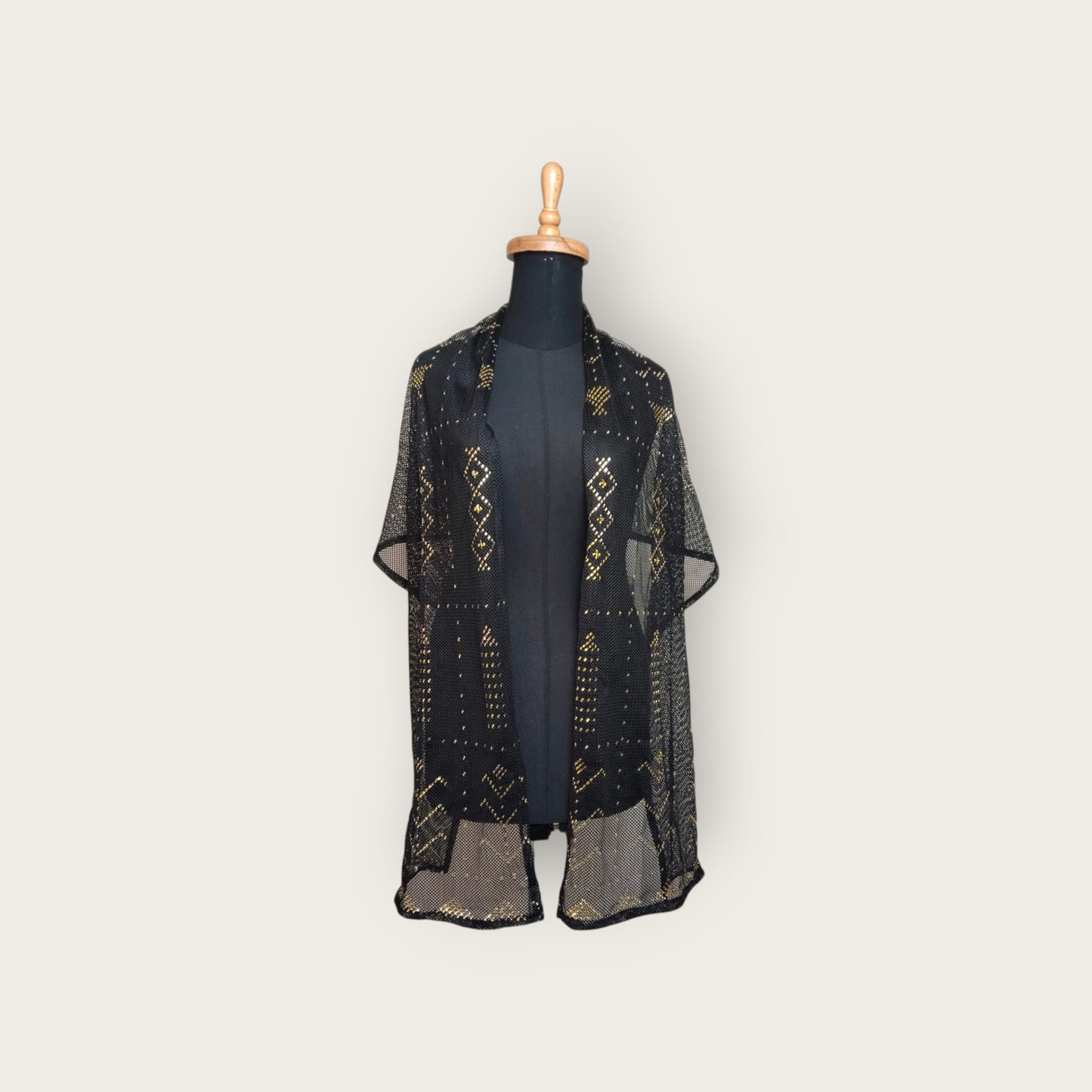 Black Tally Scarf (Shawl) - Embroidered Egyptian Tally Scarf