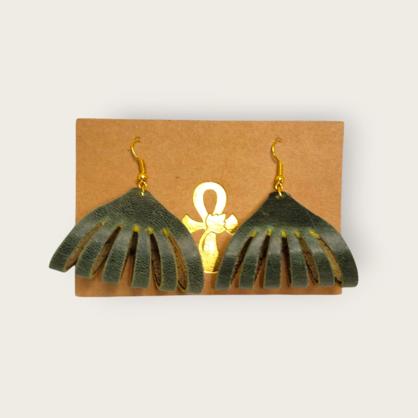 Genuine Leather Fringe Earrings | ANKH Egyptian Royalty Handmade Boho Statement Jewelry