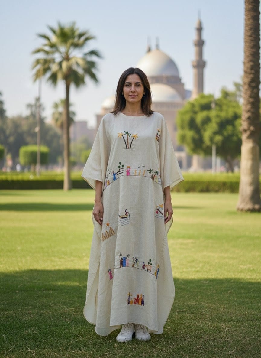 Hand-Made Cotton Dress | Gallabia - Embroidered - Traditional Egyptian Colorful designs M07