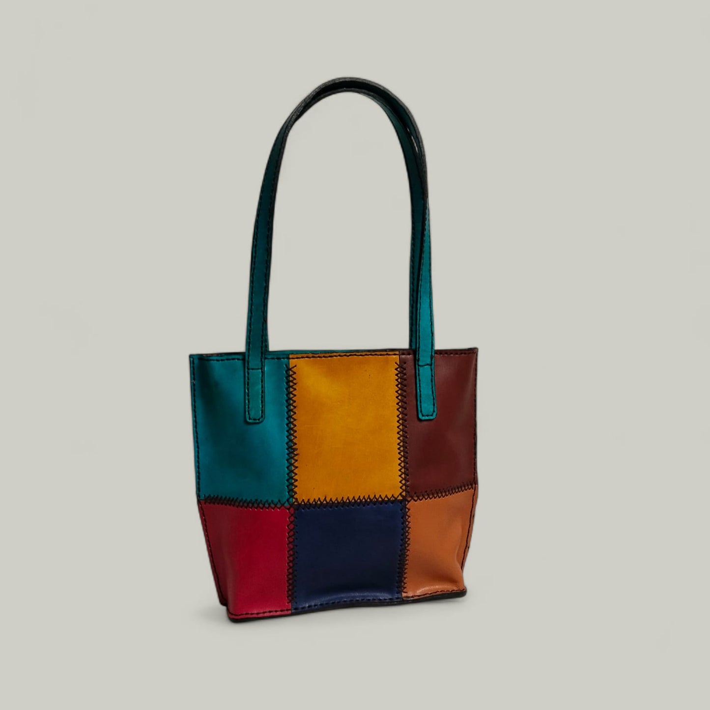 ANKH Hand-Made Genuine Leather Colorful Patchwork Tote Bag
