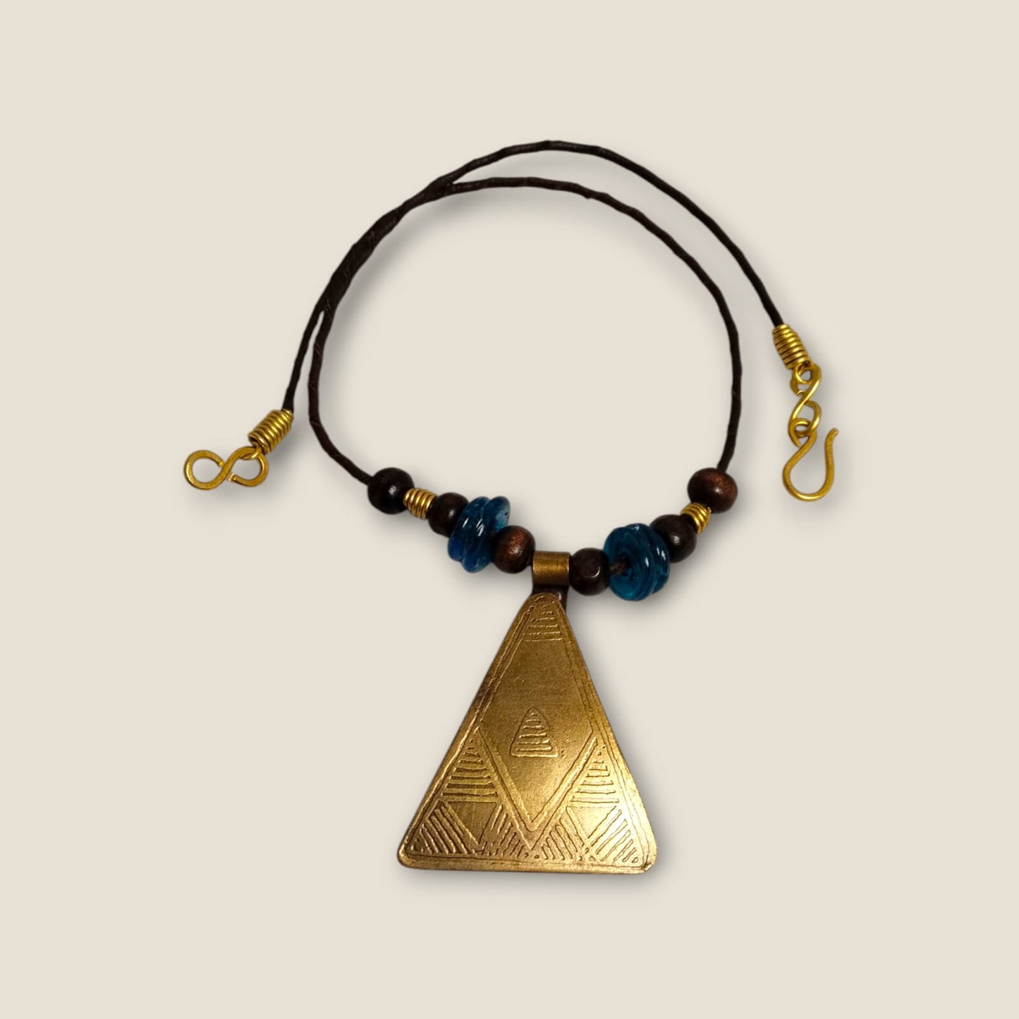 Ancient-Inspired Copper Pendant Necklace with Leather Cord & Gemstone Beads