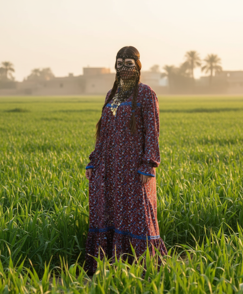 Traditional Fallahi Gallabia (Jellabiya) - Floral - Egyptian Traditional Dress for women by Ankh