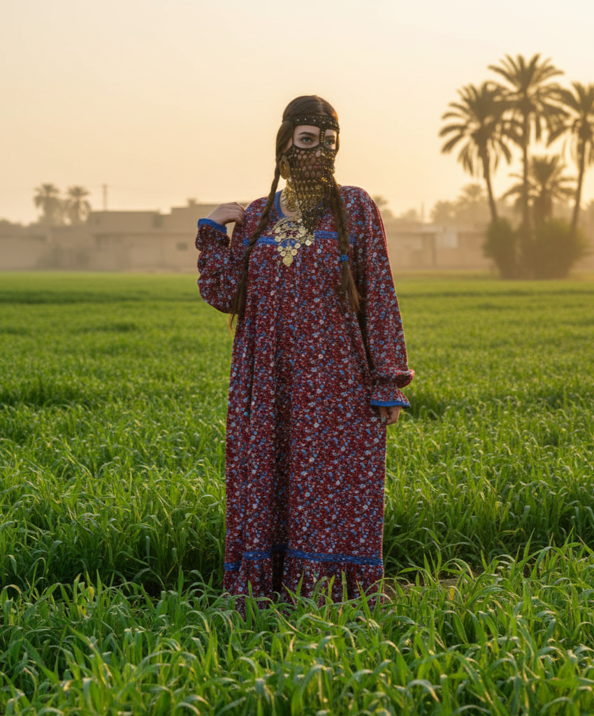 Traditional Fallahi Gallabia (Jellabiya) - Floral - Egyptian Traditional Dress for women by Ankh