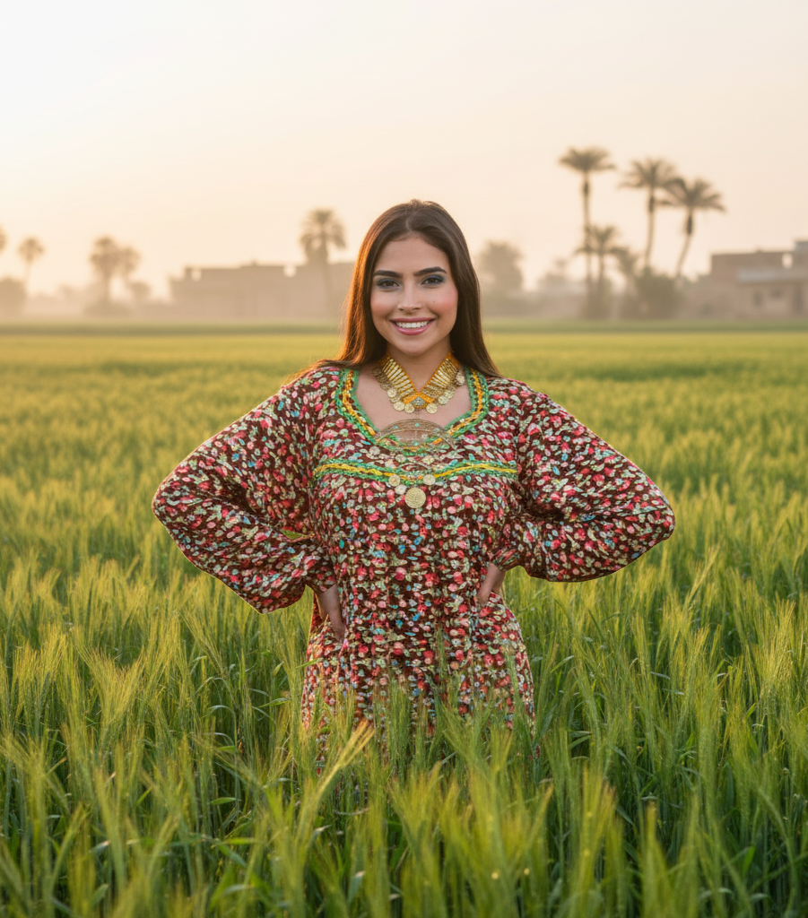Traditional Fallahi Gallabia (Jellabiya) - Floral - Egyptian Traditional Dress for women by Ankh