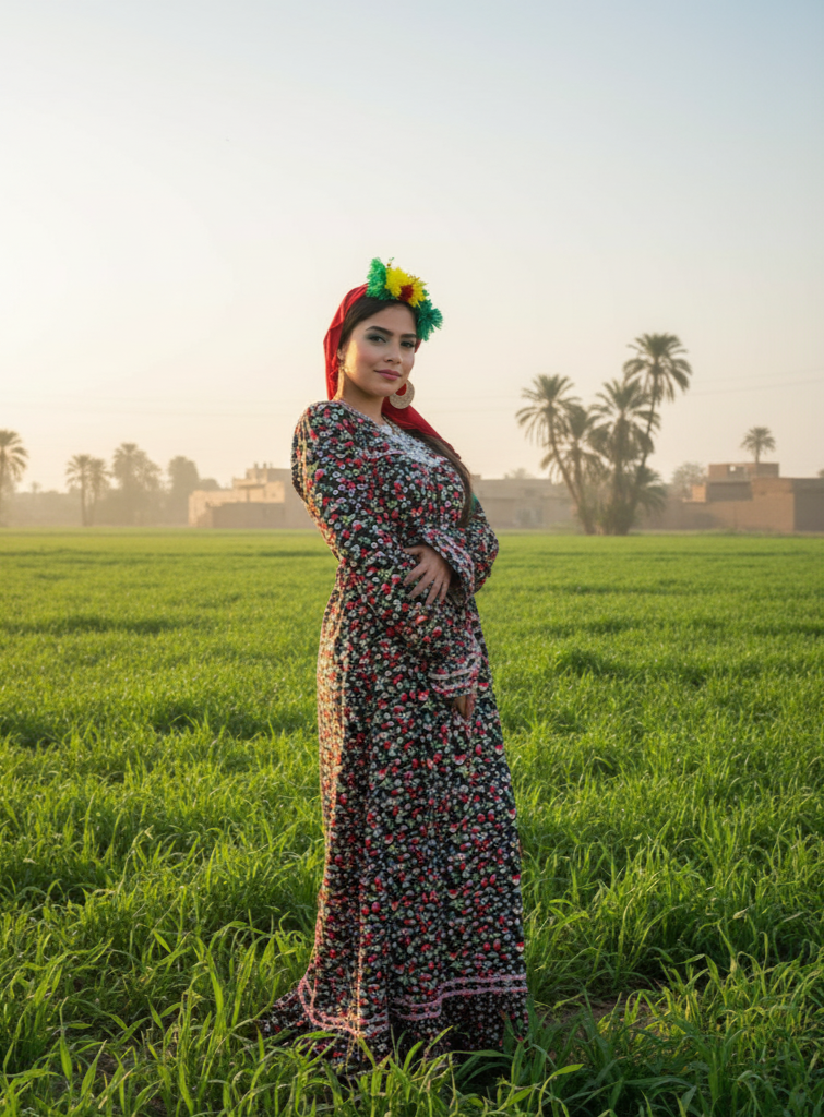 Traditional Fallahi Gallabia (Jellabiya) - Floral - Egyptian Traditional Dress for women by Ankh