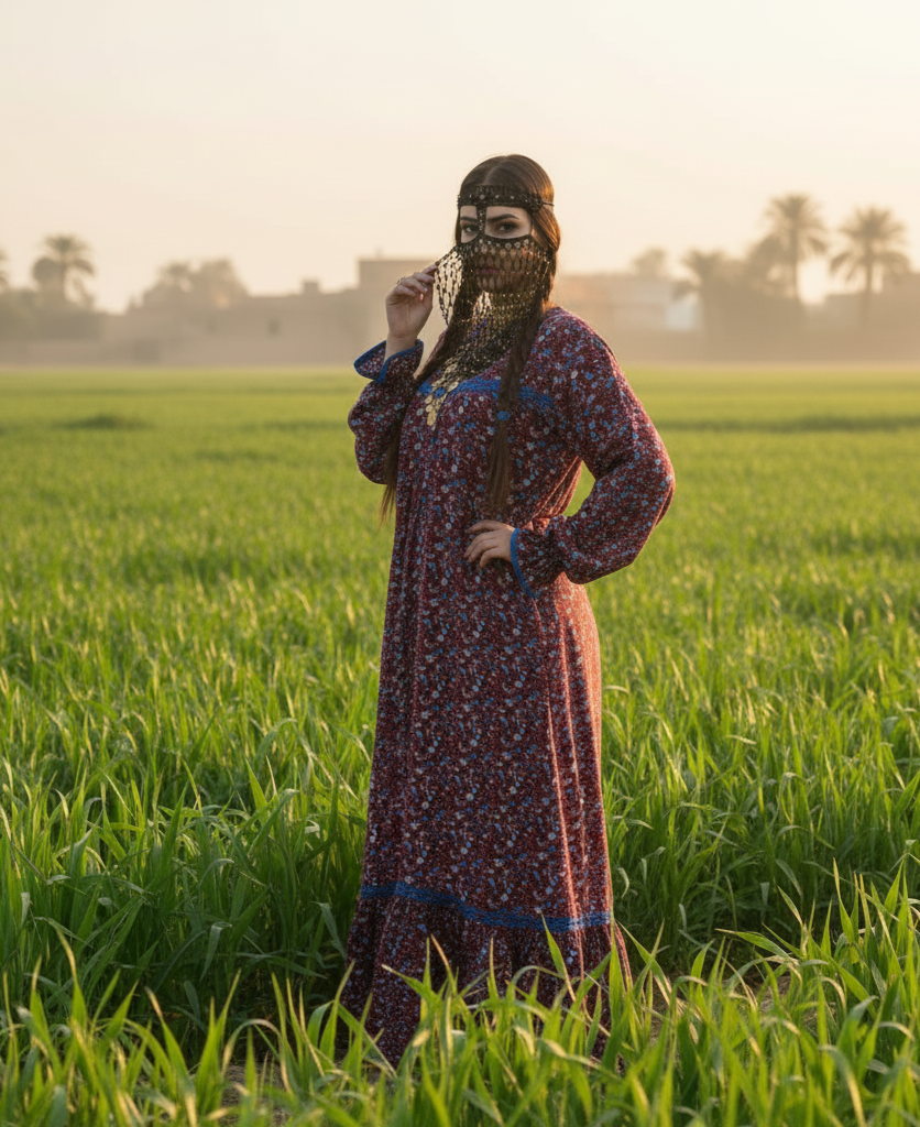 Traditional Fallahi Gallabia (Jellabiya) - Floral - Egyptian Traditional Dress for women by Ankh
