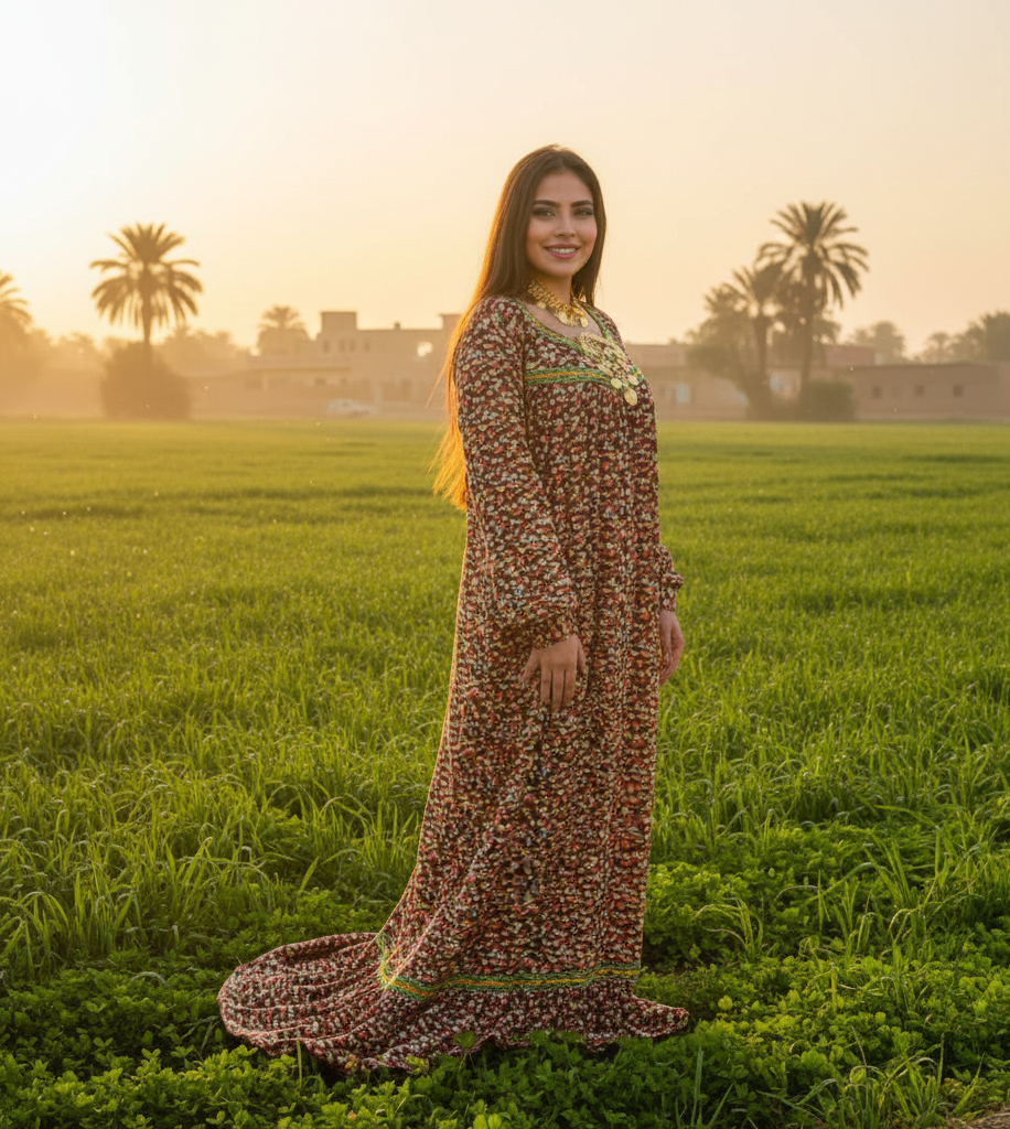 Traditional Fallahi Gallabia (Jellabiya) - Floral - Egyptian Traditional Dress for women by Ankh