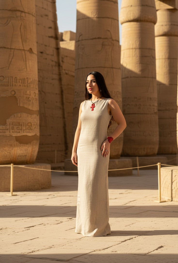 Linen Long Dress - Elegant Casual Sleeveless Linen Dress for Women by Ankh