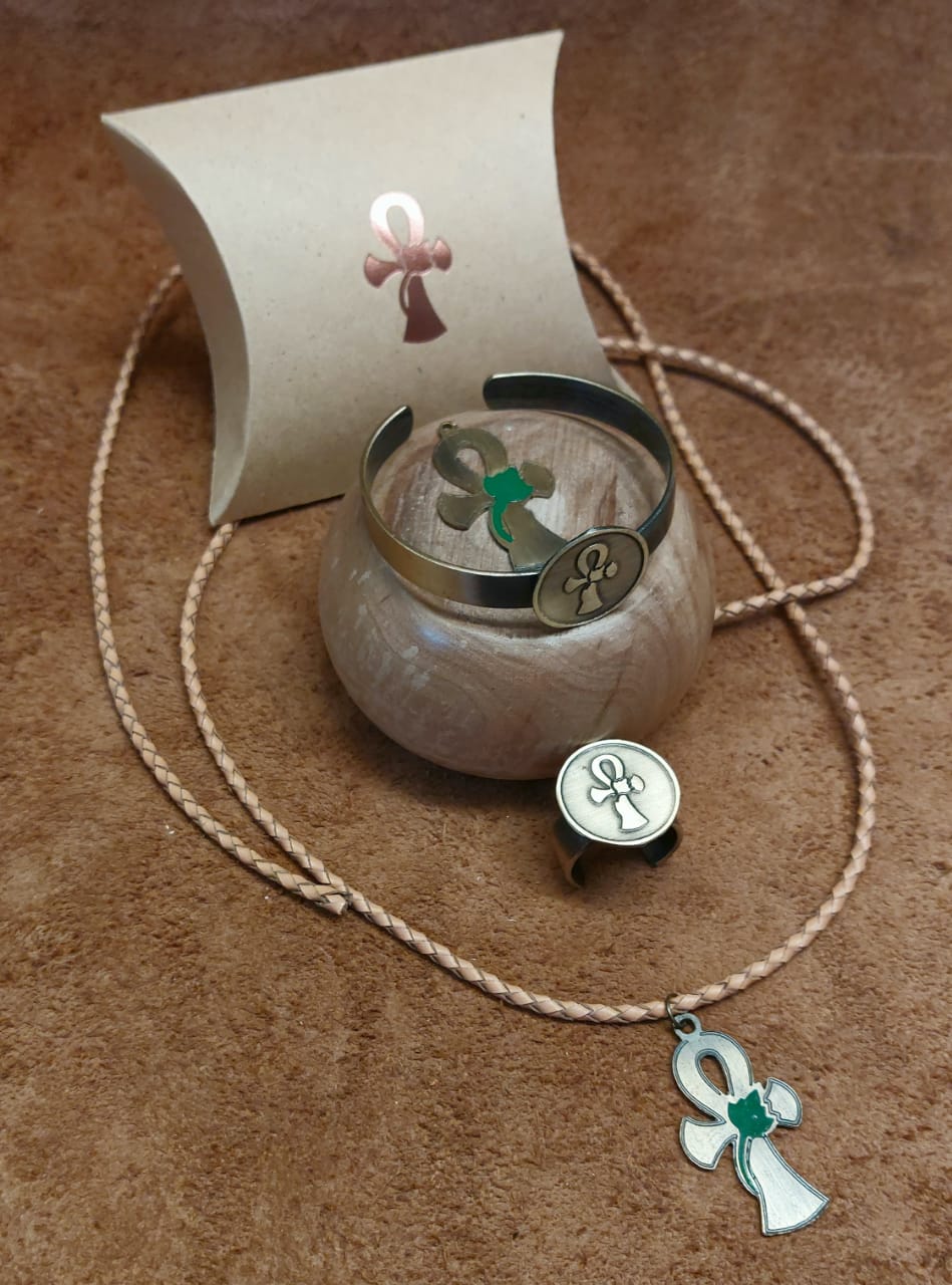 Ancient Egyptian Copper Accessories Set with the Ankh Symbol