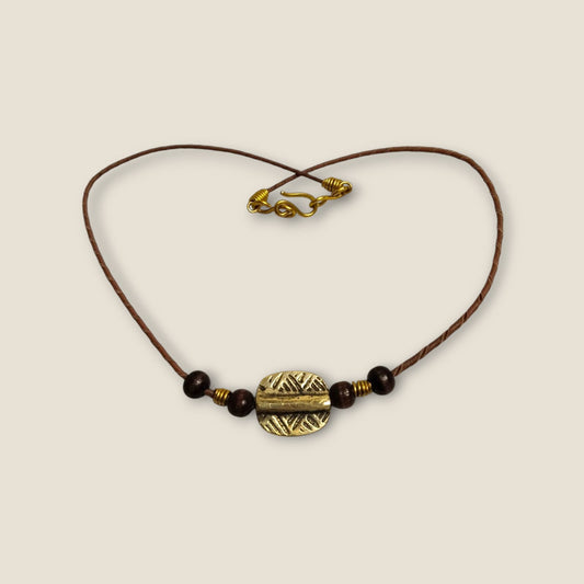 Ancient Egyptian Inspired Brass Pendant Necklace - Handcrafted Geometric Medallion with Brown Cord