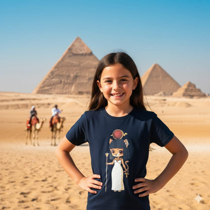 ANKH 100% Cotton T-Shirt for Kids - Egyptian Mau Cat Print