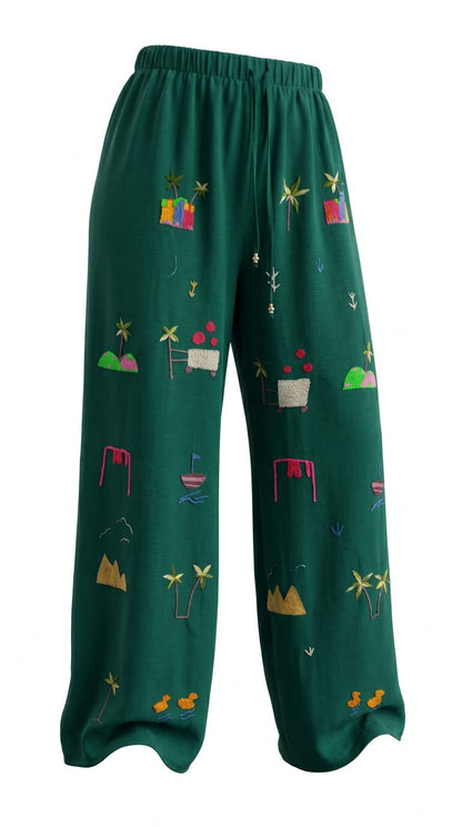 Hand-Made Cotton Pants - Embroidered - Traditional Egyptian Colorful designs M01
