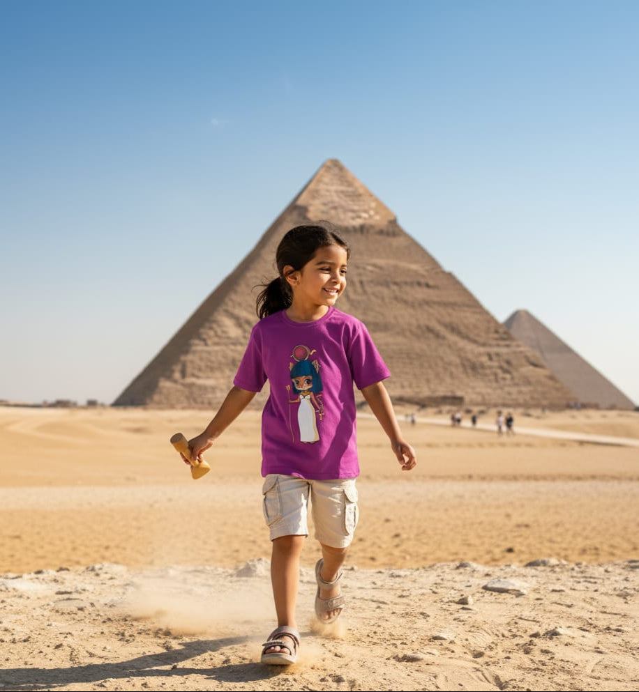 ANKH 100% Cotton T-Shirt for Kids - Egyptian Mau Cat Print